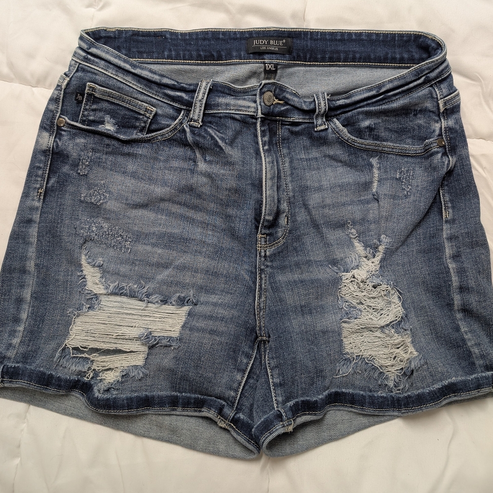 Judy Blue Women's Ripped Jean Shorts - Dark Blue